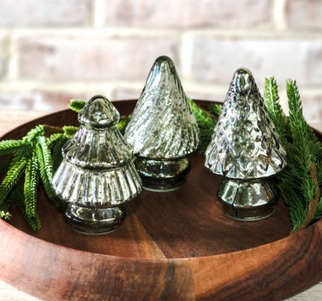 3.75" VERDIGRIS GLASS TREES- 3 STYLES