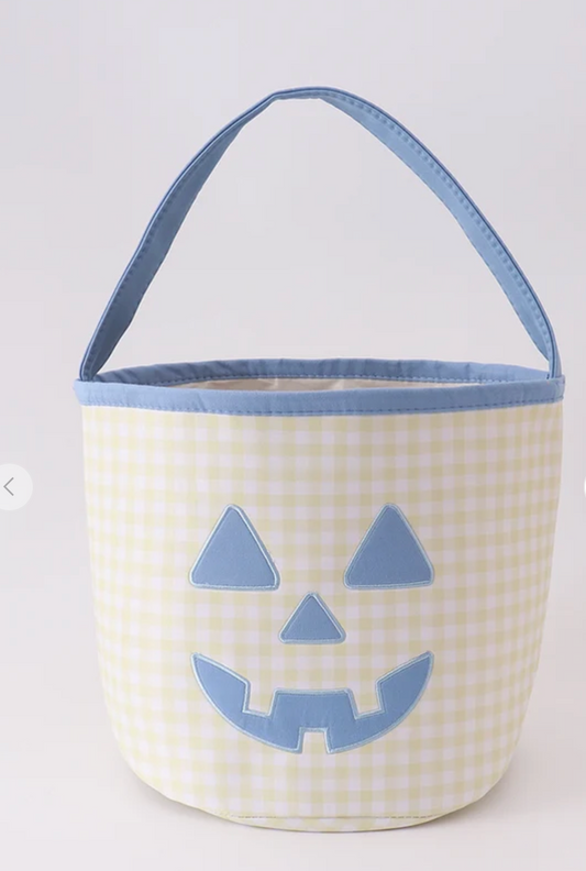 Yellow Pumpkin Applique Gingham Basket