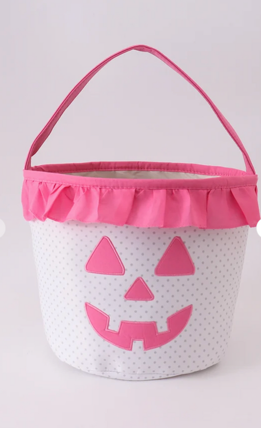 PINK PUMPKIN APPLIQUE DOT RUFFLE BASKET