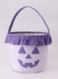 Purple Pumpkin Applique Gingham Ruffle Basket