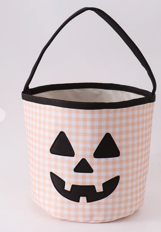 APRICOT PUMPKIN APPLIQUE GINGHAM BASKET