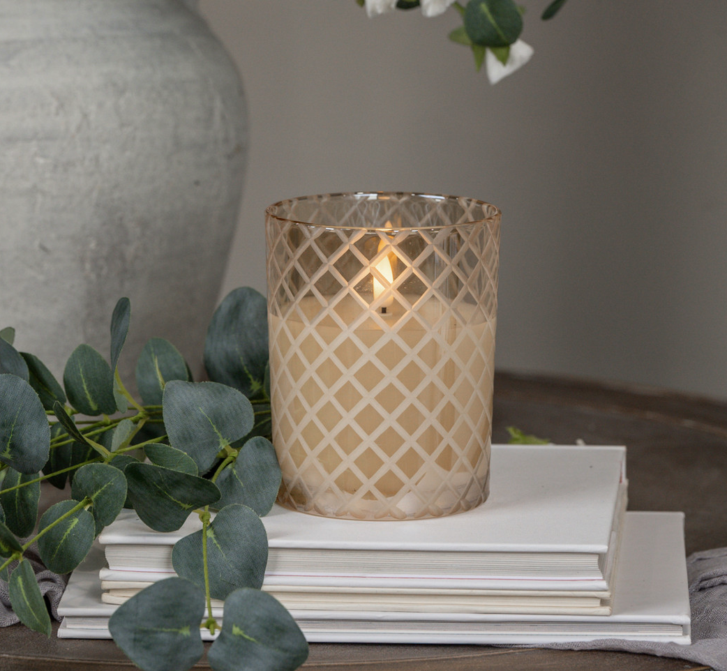 5" ETCHED DIAMOND CHAMPAGNE 3D FLAME CANDLE