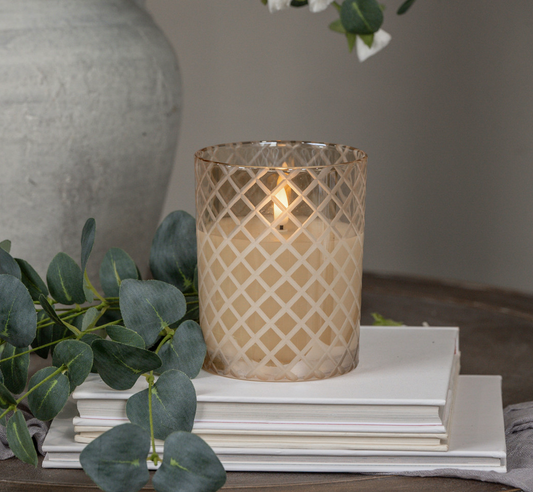 5" ETCHED DIAMOND CHAMPAGNE 3D FLAME CANDLE