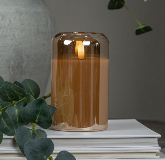 5" ARCHED CHAMPAGNE GLASS 3D FLAME CANDLE