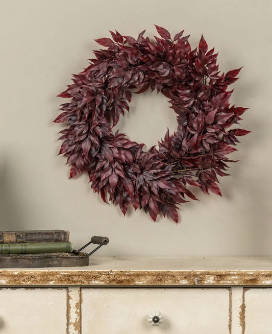18" BURGUNDY SPIKENARD LEAF WREATH