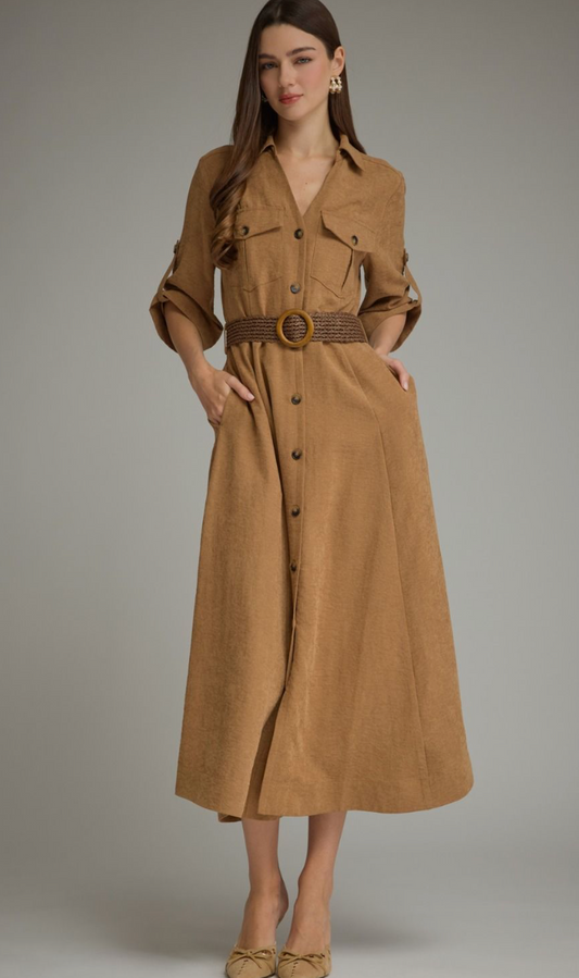 The Autumn Lane Belted Midi Dress