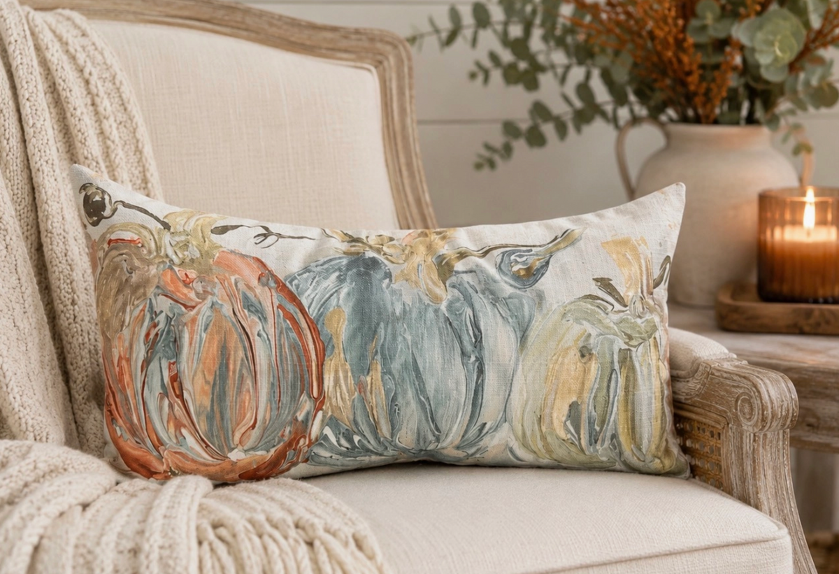 Harvest Pastel Pumpkin Trio Lumbar: 12x24