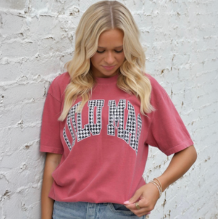 LULU MAC Houndstooth Adult Crimson Comfort Colors Tee: Crimson