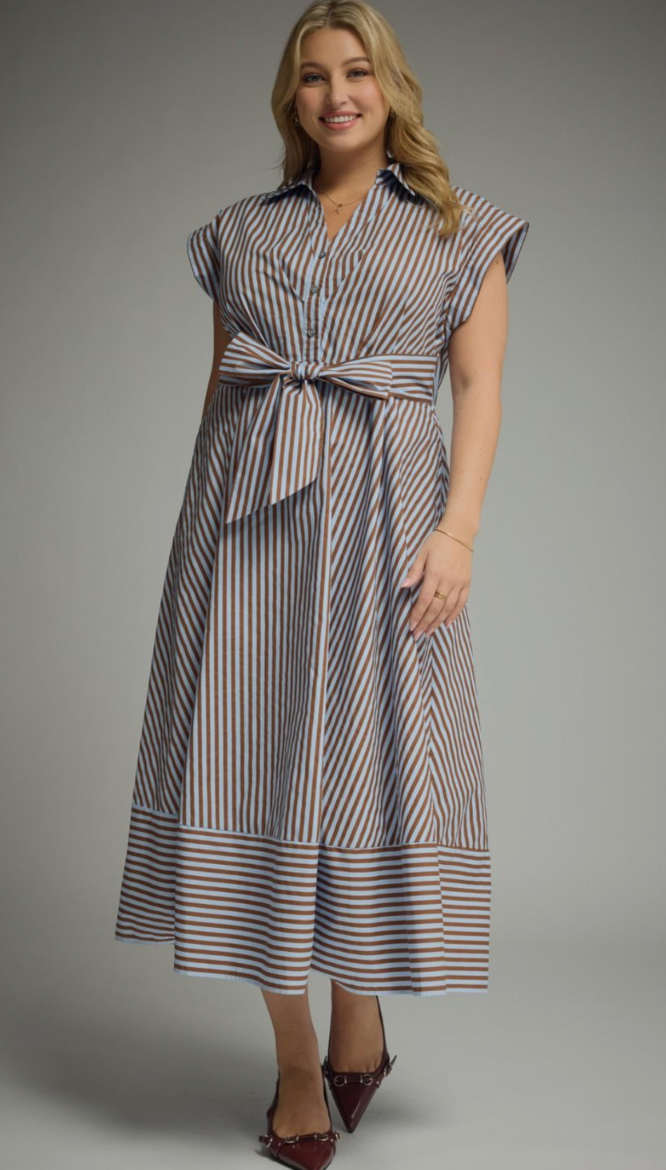 The Prescott Striped Midi Dress-Curvy