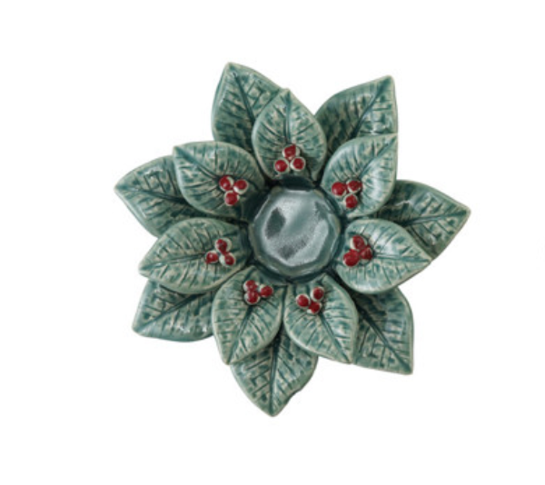 Ceramic Holly Leaves & Berries Shaped Tealight Holder, 2 Styles