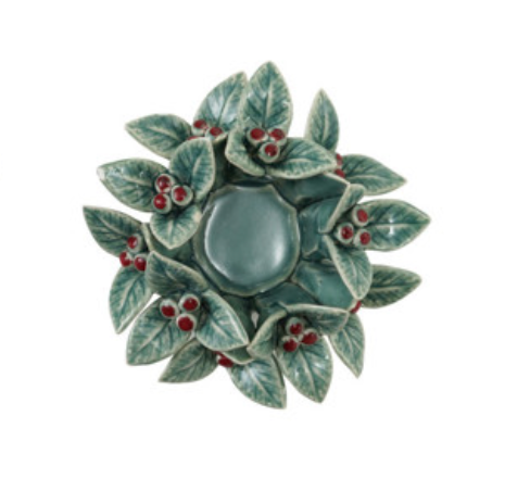 Ceramic Holly Leaves & Berries Shaped Tealight Holder, 2 Styles