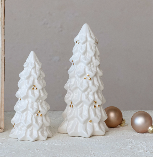 White & Gold Stoneware Christmas Trees – 2 Sizes
