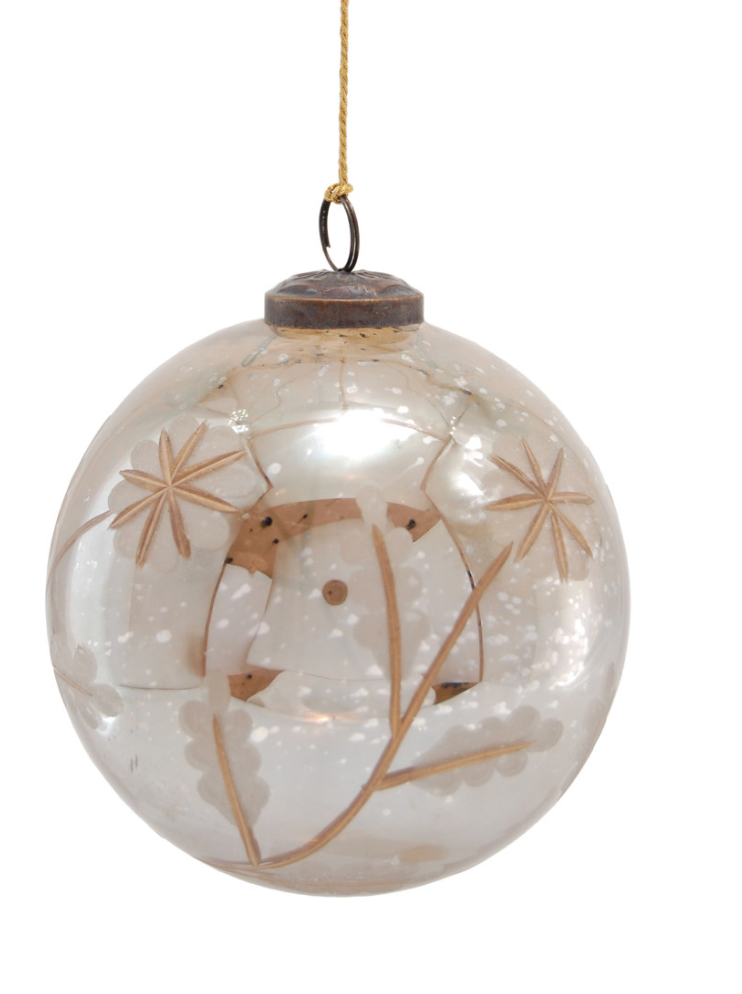 3" Etched Mercury Glass Ball Ornament with Design, 2 Styles