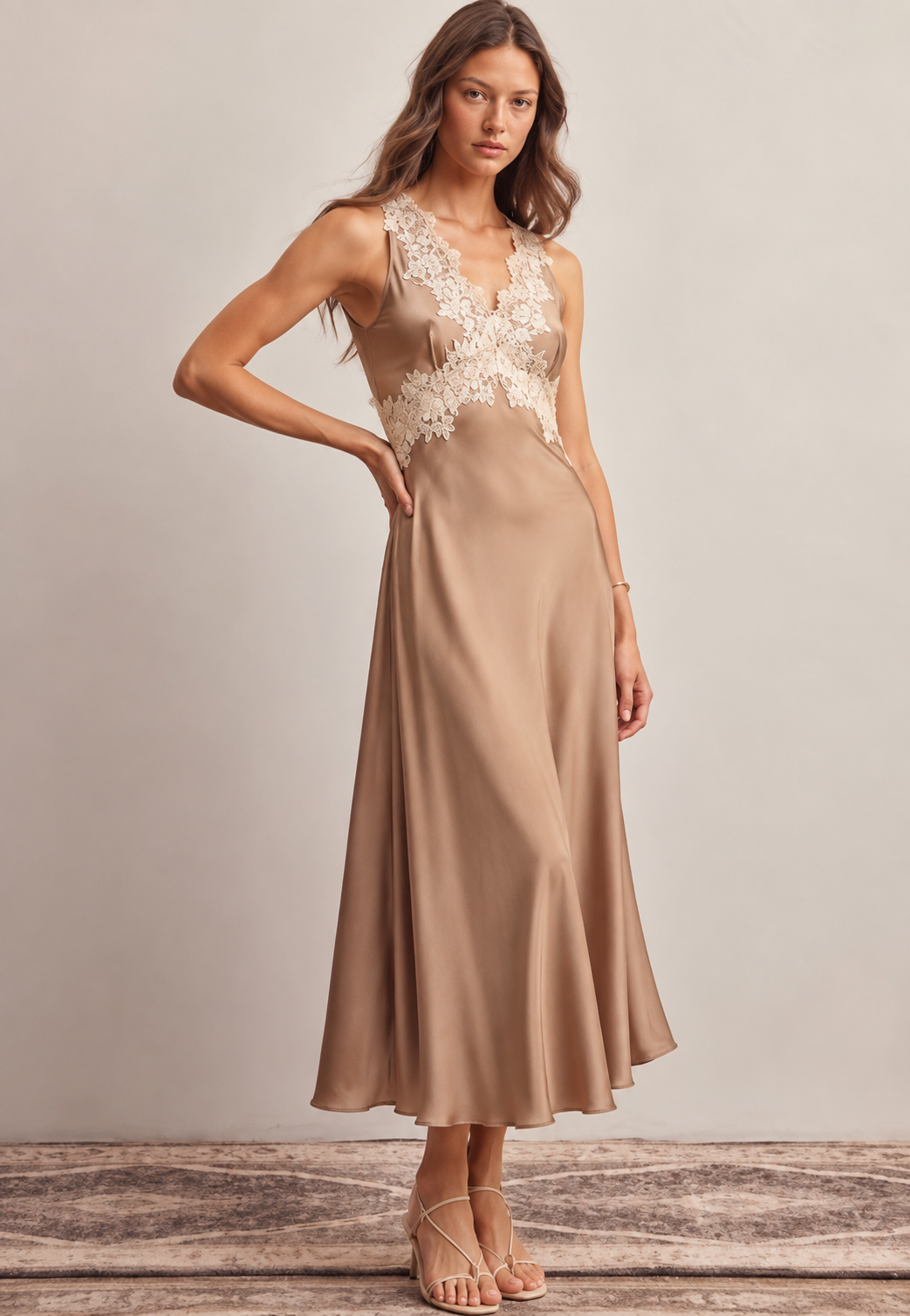 The Camille Lace Satin Midi Dress