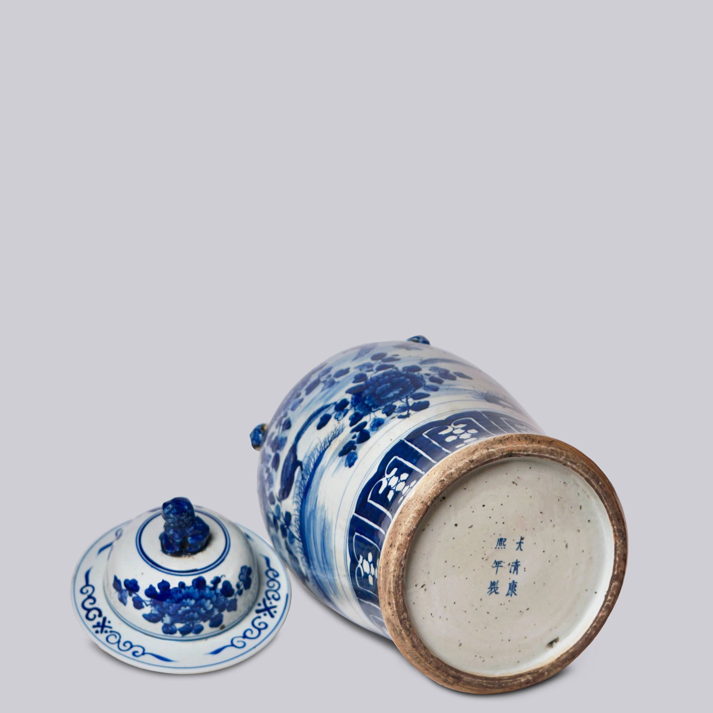 Blue and White Bird and Flower Porcelain Temple Jar