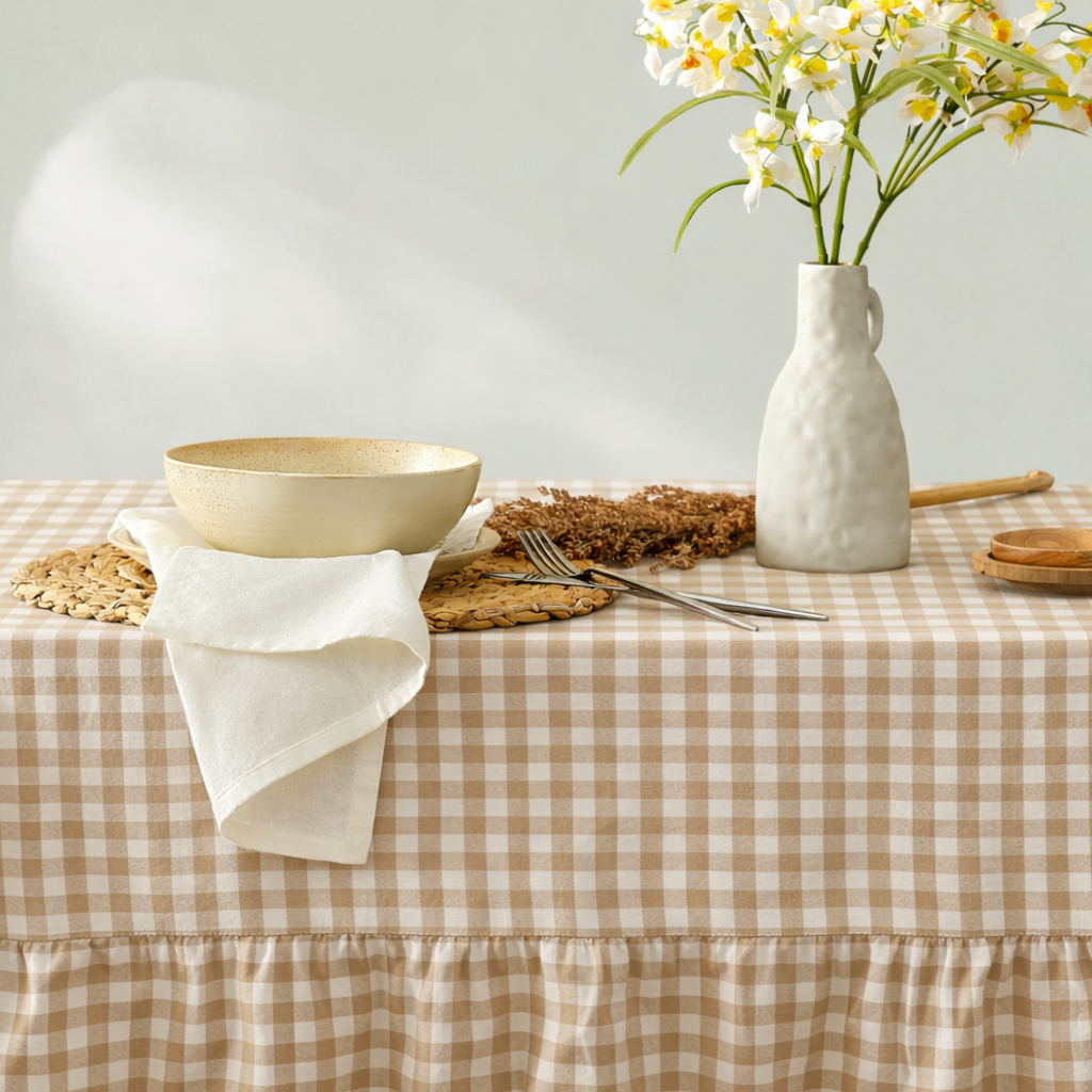 Corcovado Tablecloth (Beige Gingham): 60x102 inch