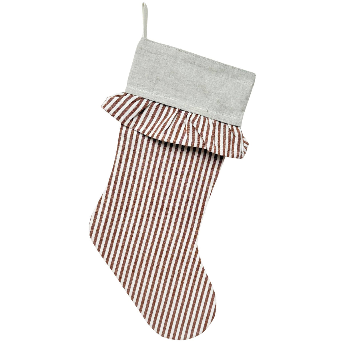 Ticking Stripe Christmas Stocking with Ticking Ruffle- 3 COLORS