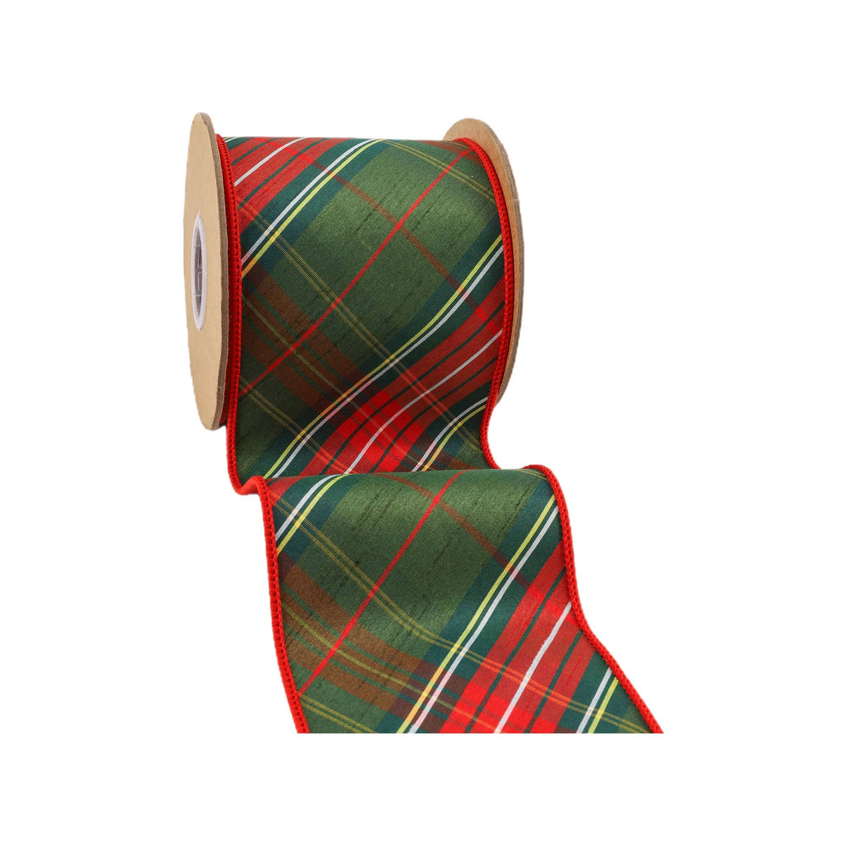 Wired Dupioni Ribbon | Red/Dark Green Plaid