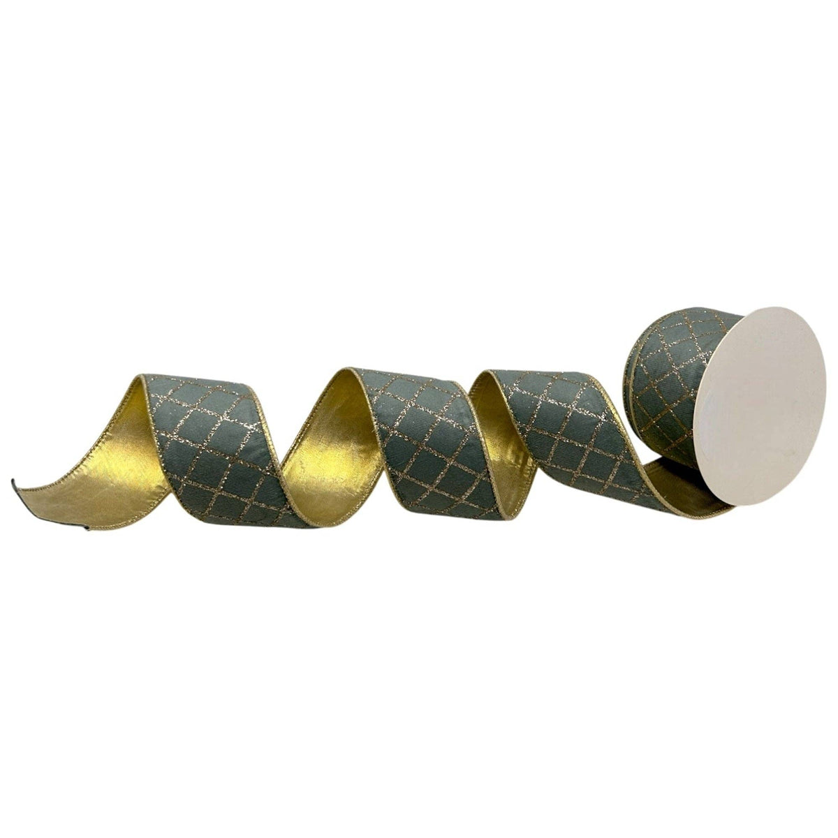 Blue & Champagne Diamond Wired Ribbon – 2.5" x 10 Yards