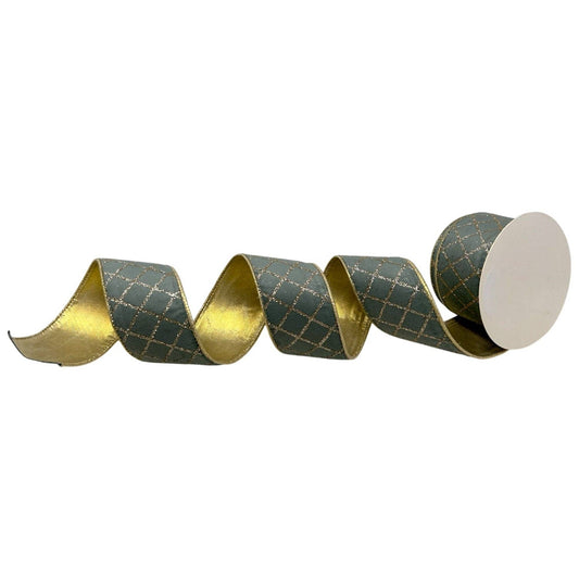 Blue & Champagne Diamond Wired Ribbon – 2.5" x 10 Yards