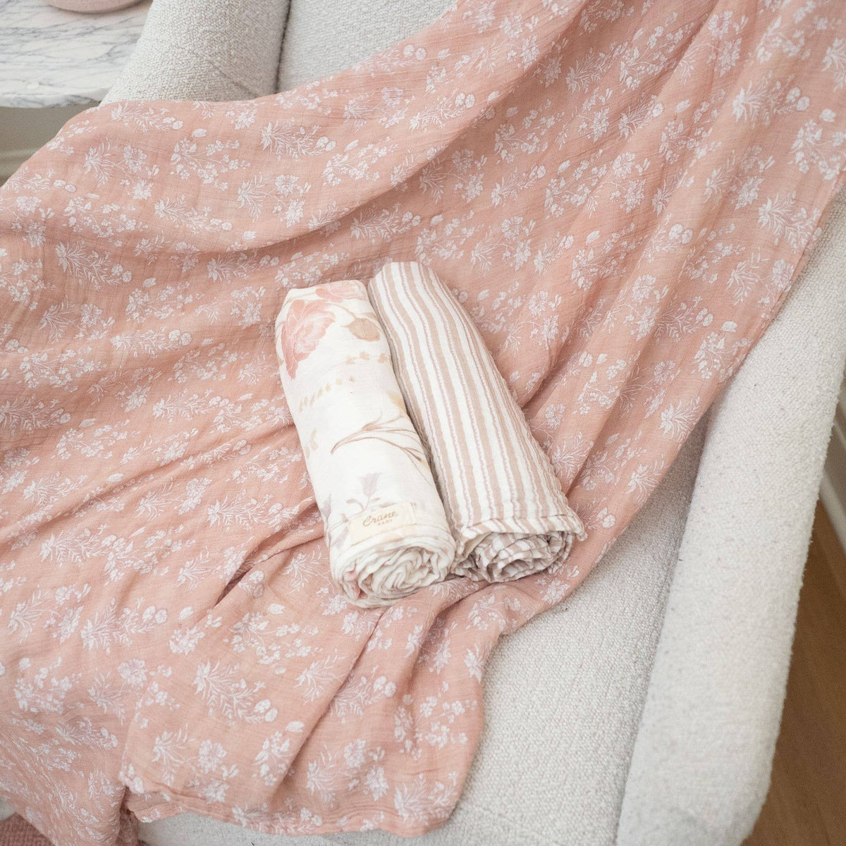 Violet Floral 100% Cotton Muslin Swaddle Blankets (Set of 3)