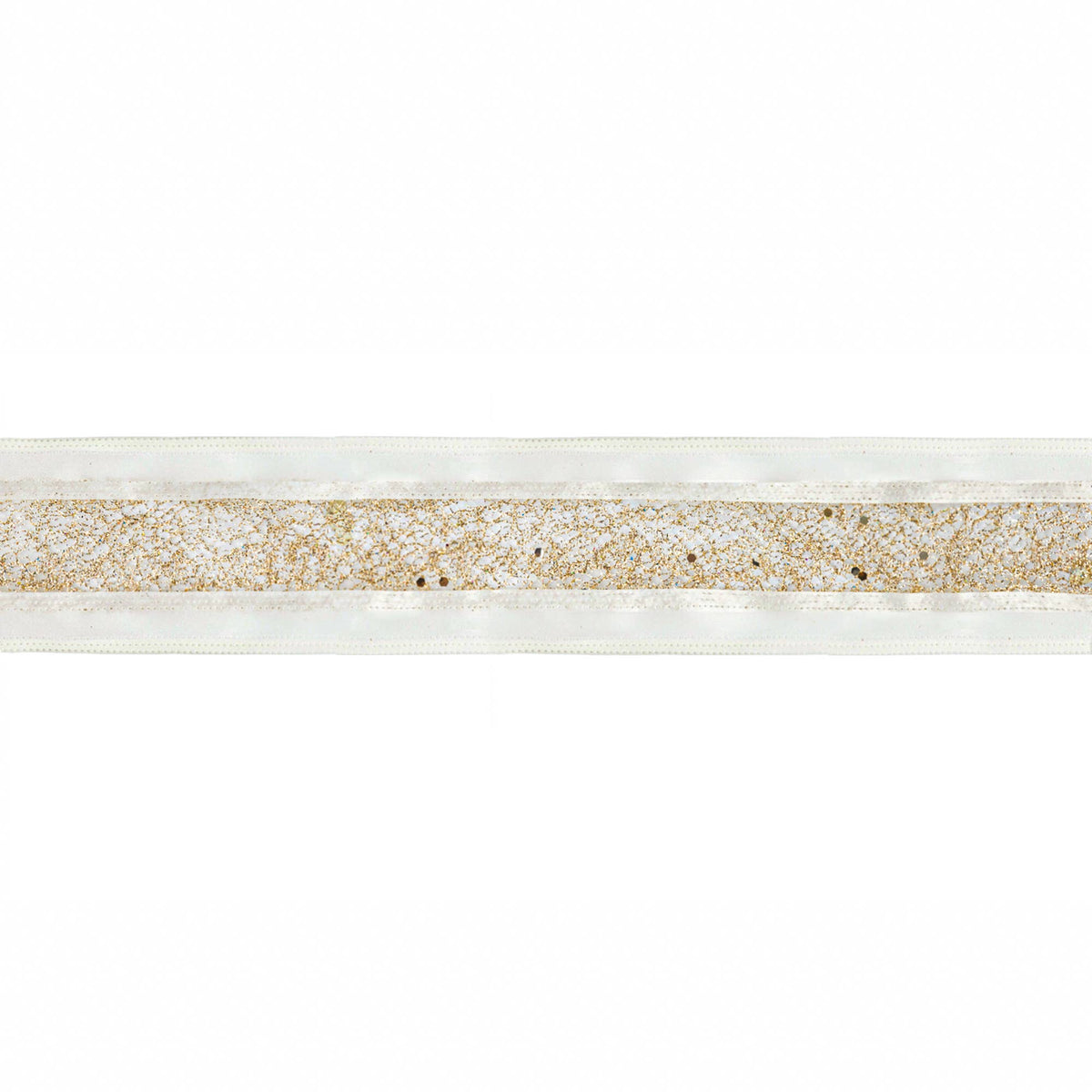 2 1/2" Wired Ribbon | Gold Mesh with White Satin Edge | 10 Yard Roll