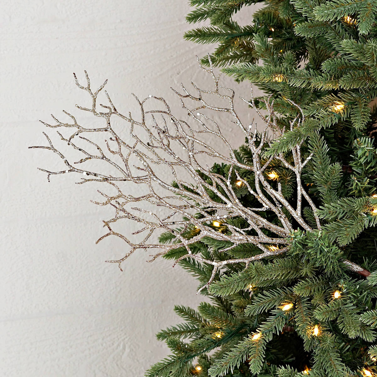 Champagne Glittered Twig Christmas Spray – 20"