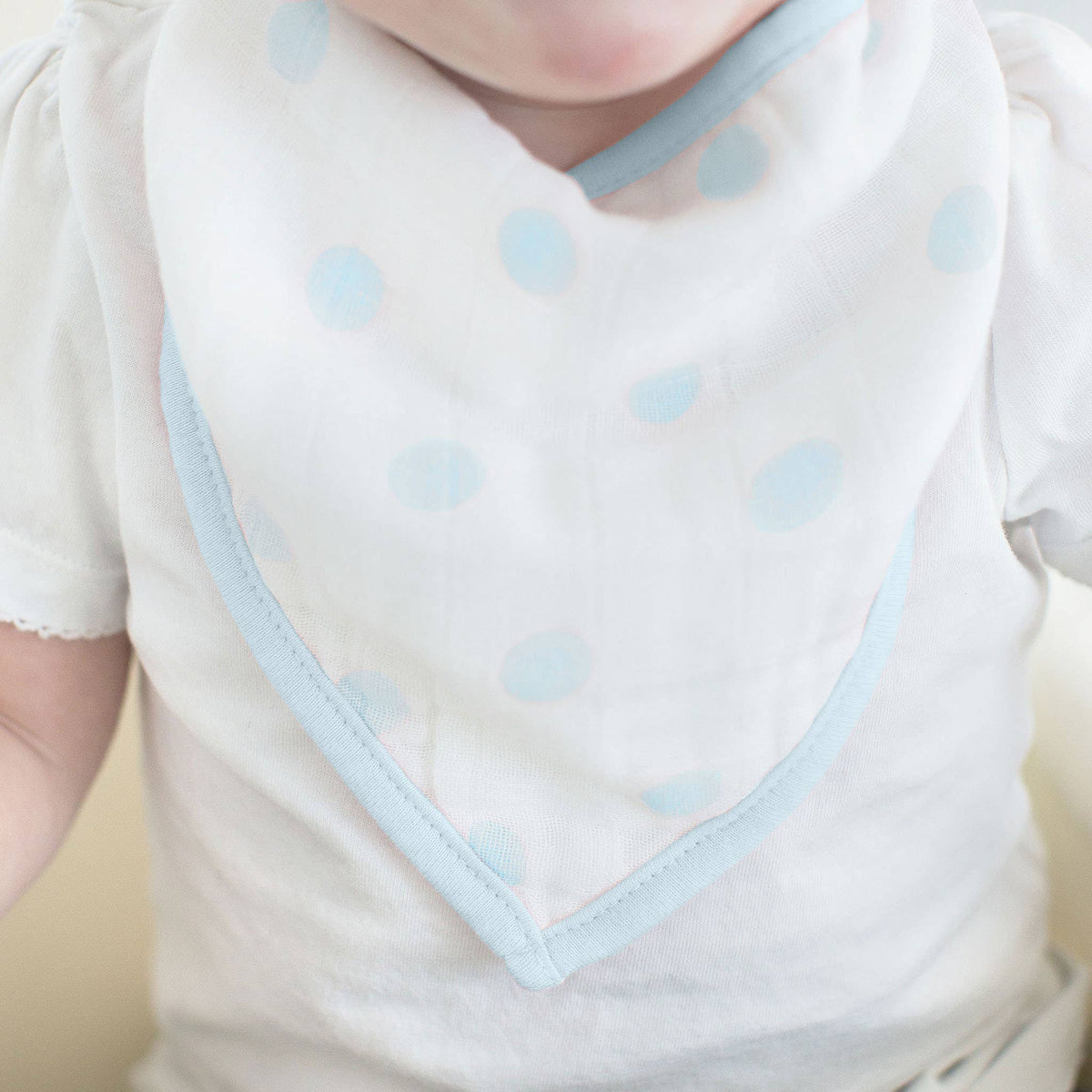 Muslin Bandana Bib, French Dots, Pastel Blue