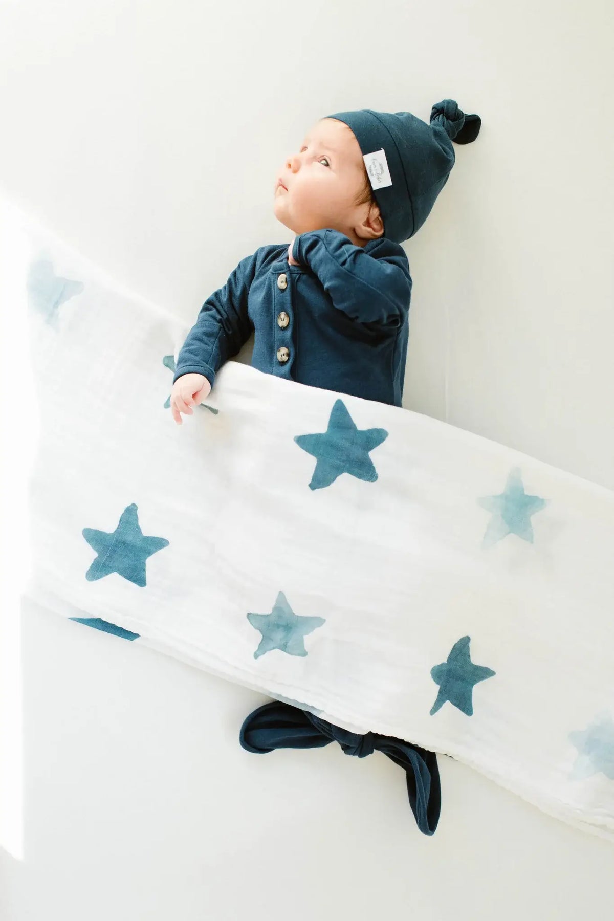Baby Organic Knotted Gown + Top Knot Hat | Navy Blue