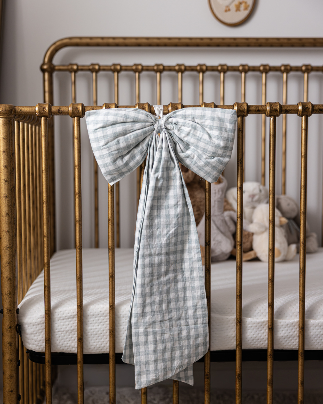 Pastel Green Gingham Fabric Bow-Large