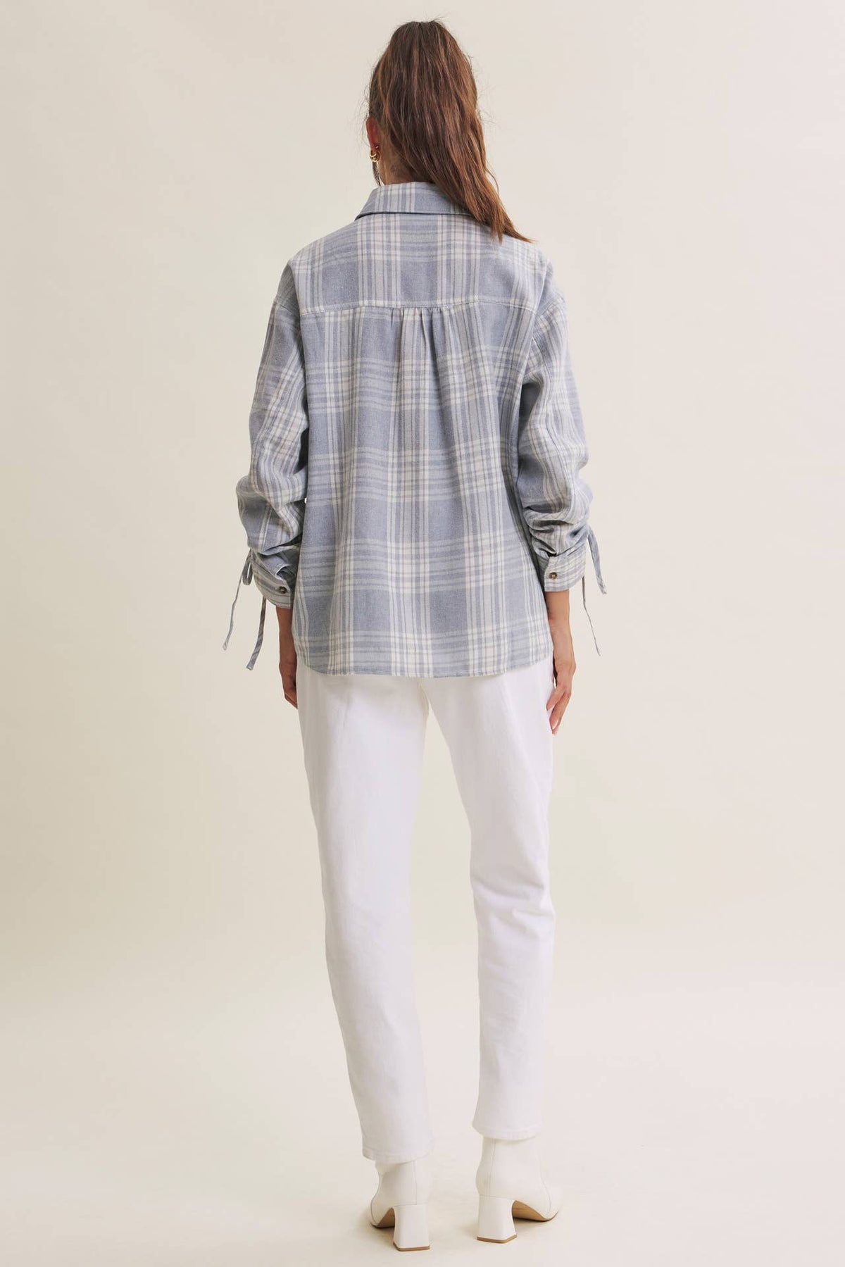 The Merritt Ruched Sleeve Plaid Shirt