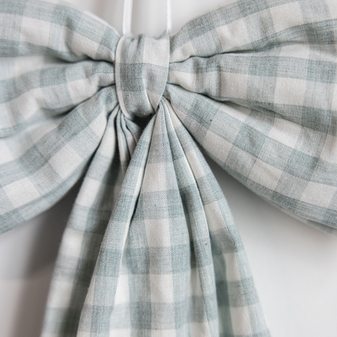 Pastel Green Gingham Fabric Bow-Large