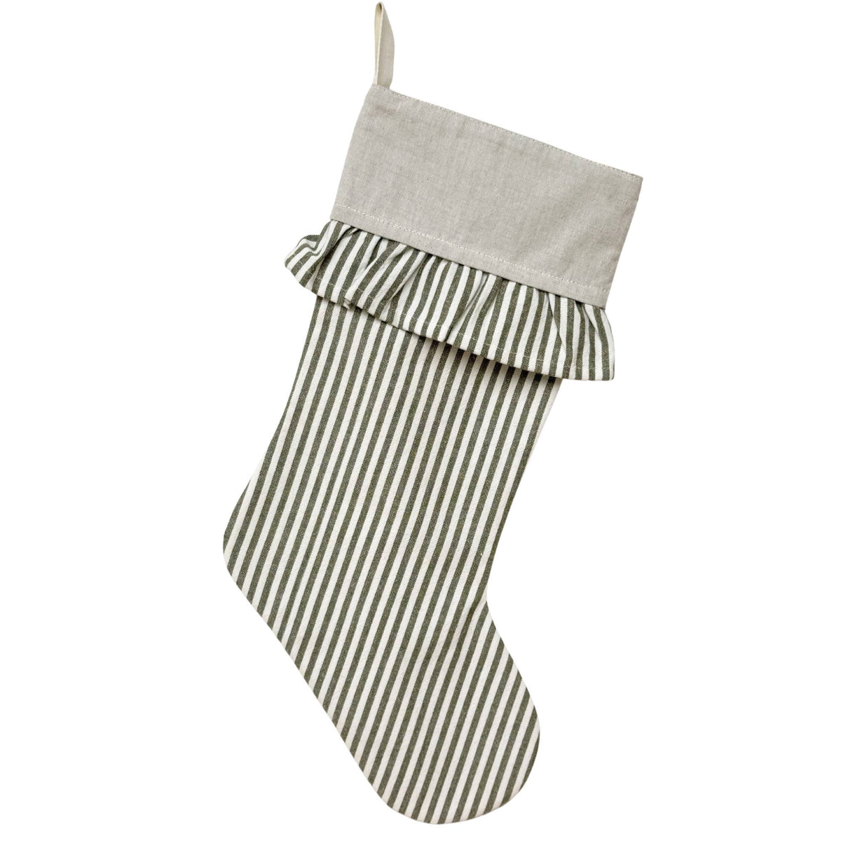 Ticking Stripe Christmas Stocking with Ticking Ruffle- 3 COLORS