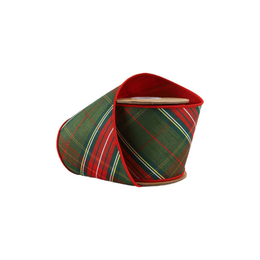 Wired Dupioni Ribbon | Red/Dark Green Plaid