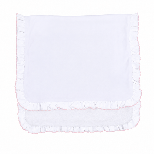 Essentials White Ruffle Burp Cloth with Pink Trim