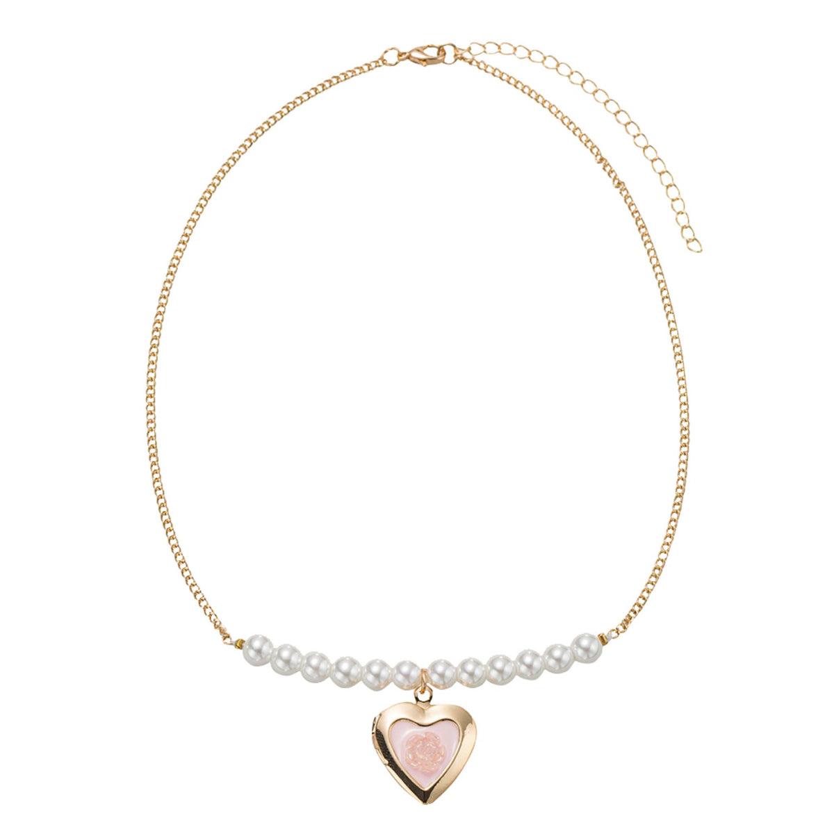Kids Pearl Necklace with Gold, Pink Locket