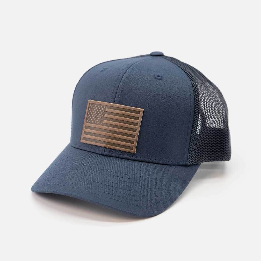 American Flag Hat - Leather Patch Snapback