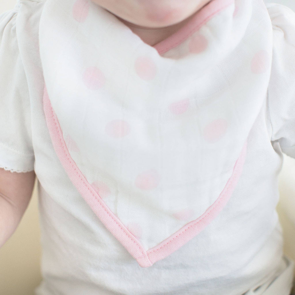 Muslin Bandana Bib, French Dots, Pastel Pink
