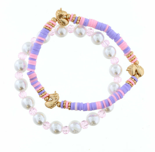 Kids Set of 2, Rubber Disk with Unicorn Bracelet