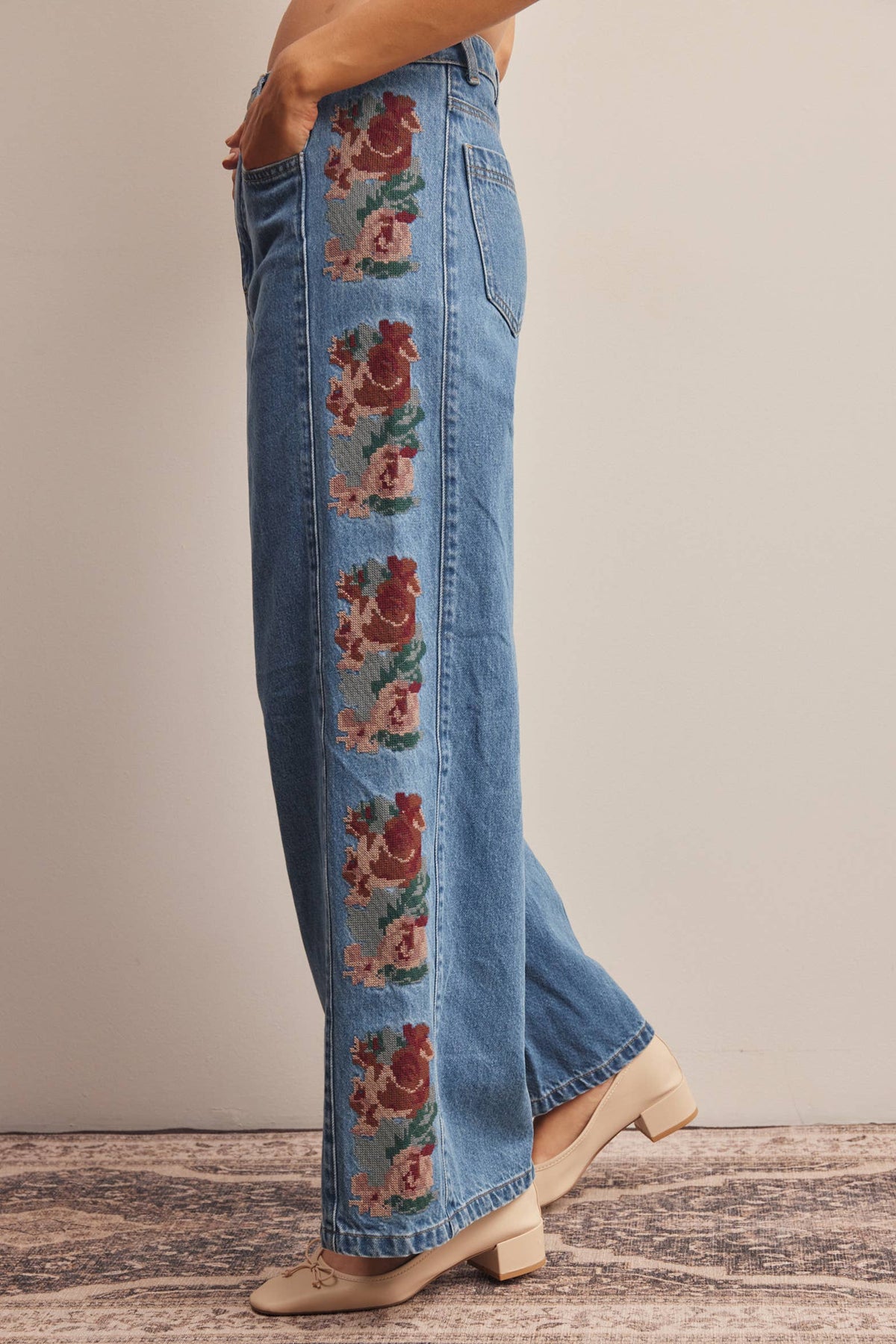 The Rosalie Embroidered Wide Leg Jeans