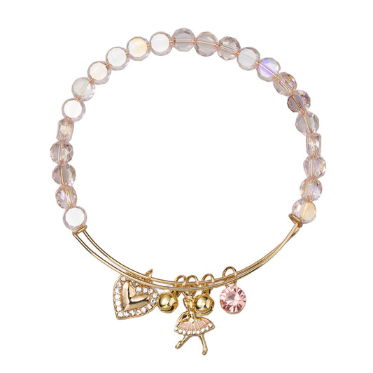 Kids Pink Faceted Beaded Bracelet with Ballerina