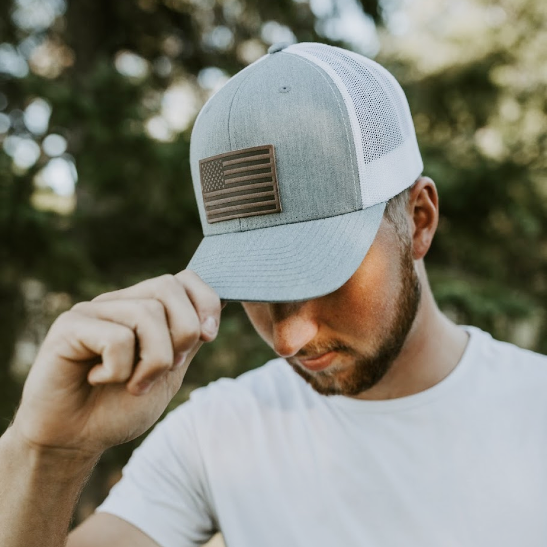 American Flag Hat - Leather Patch Snapback