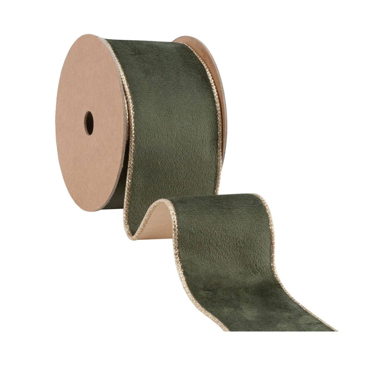 2 1/2" Reversible Classic Velvet Wired Ribbon | Moss/Gold