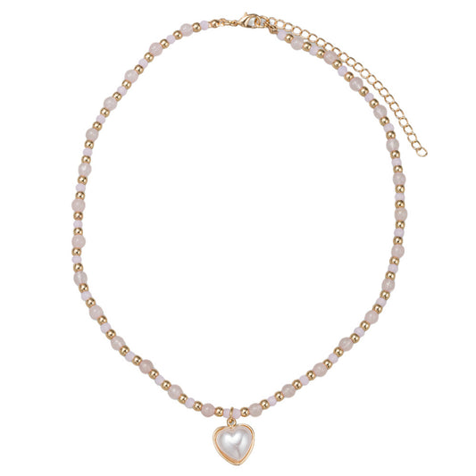 Kids Light Pink, Stone Beaded Necklace with Pearl Heart