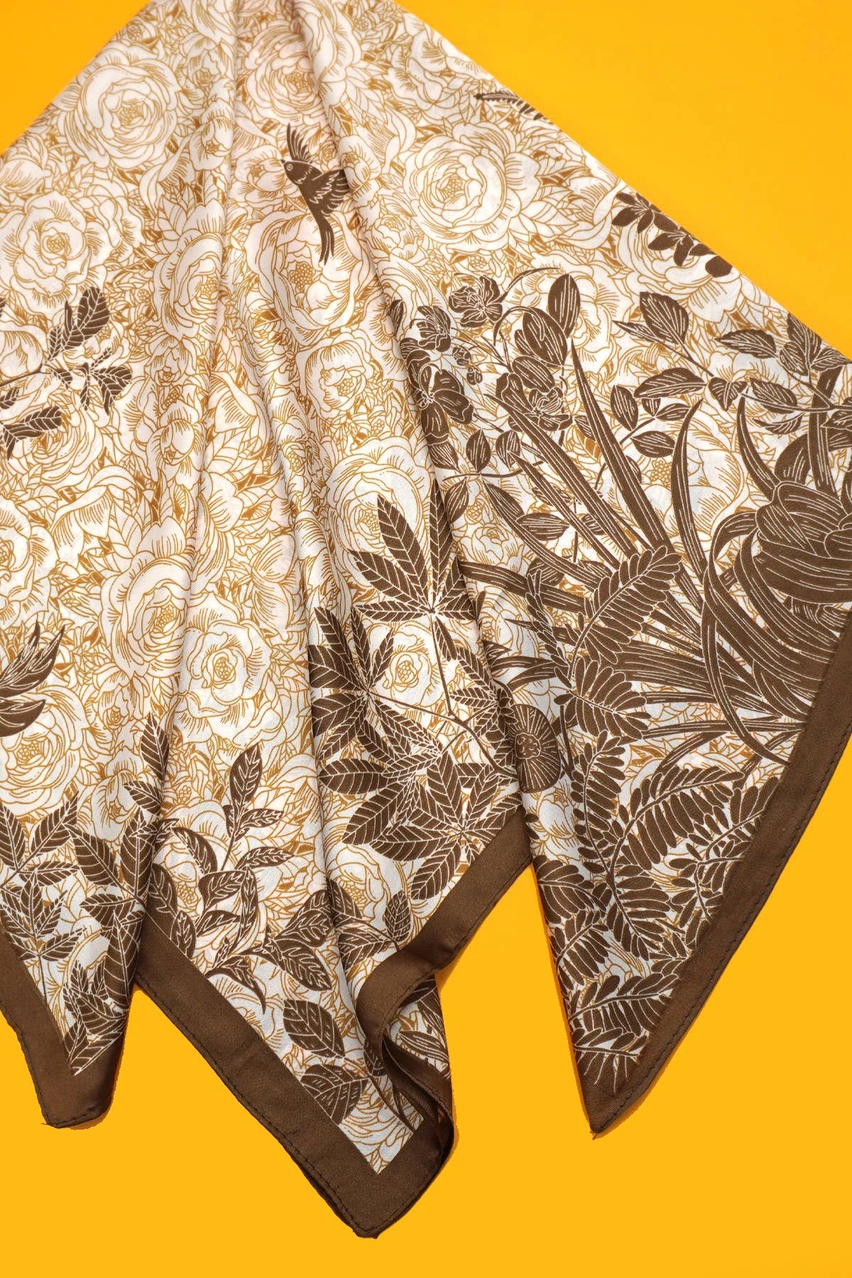 Brown Large Floral Print Bandana Scarf