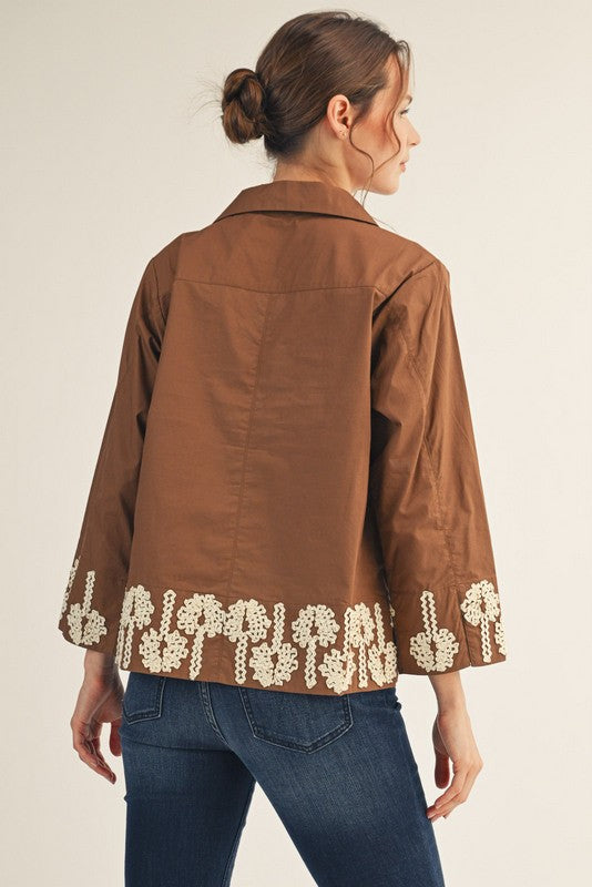 Harvest Bloom Trim Top - Mocha