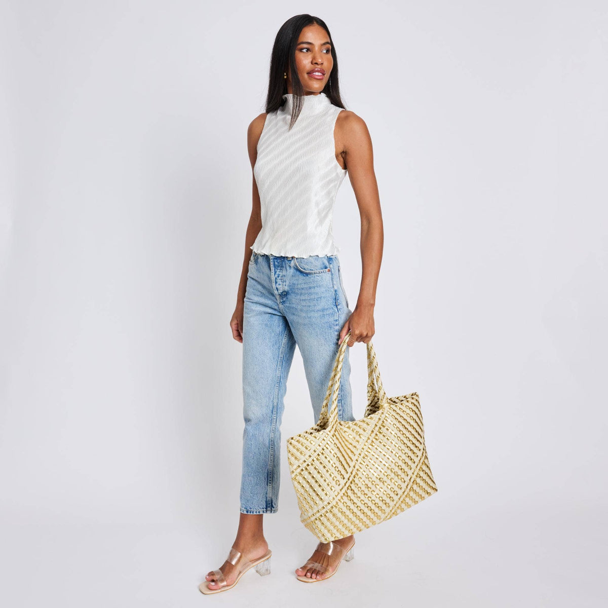 Solana Woven Tote: Gold Ivory