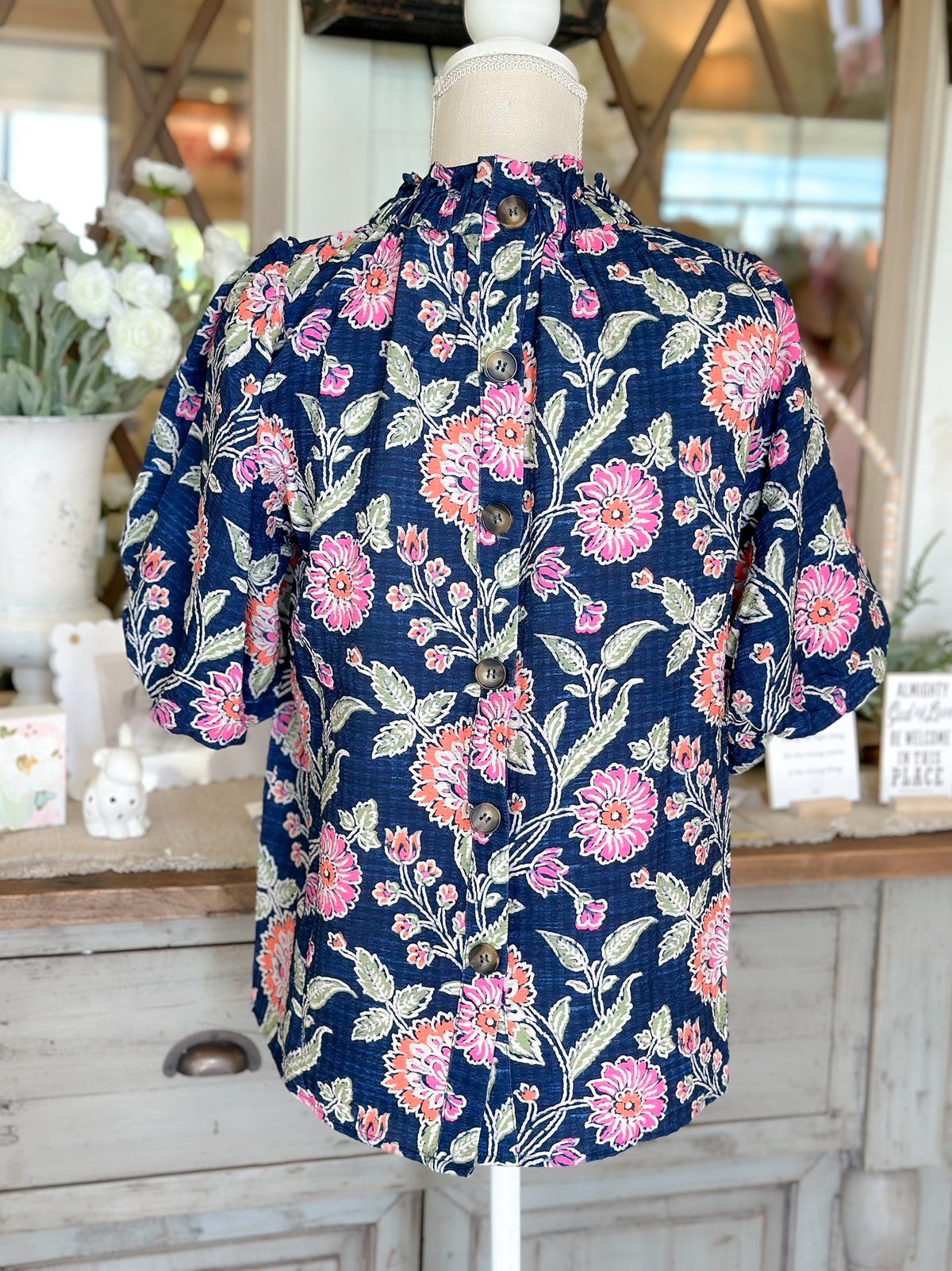 Puff Sleeve Flower Print Top