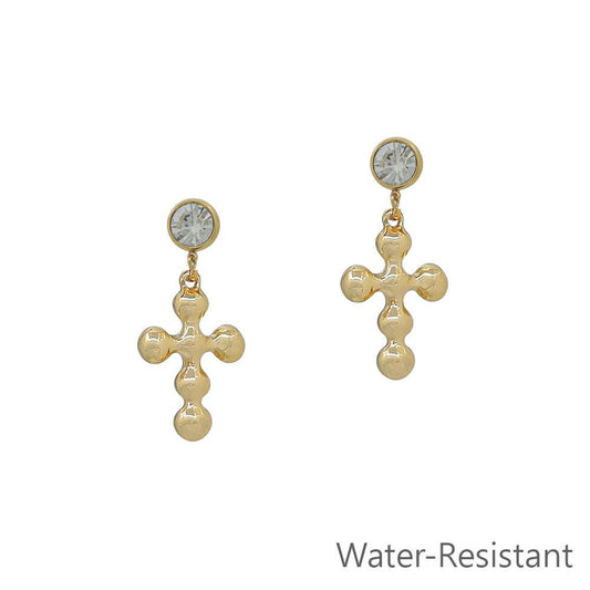 Water Resistant Beaded .5" Cross with Crystal Stud Earring