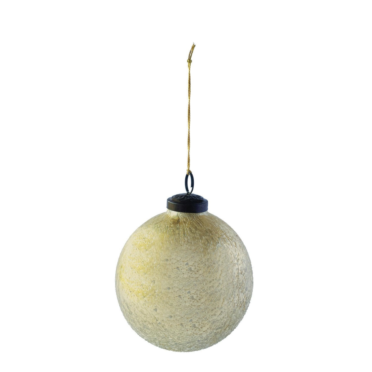 5" Round Recycled Glass Seeded Ball Ornament, Antique Gold Finish